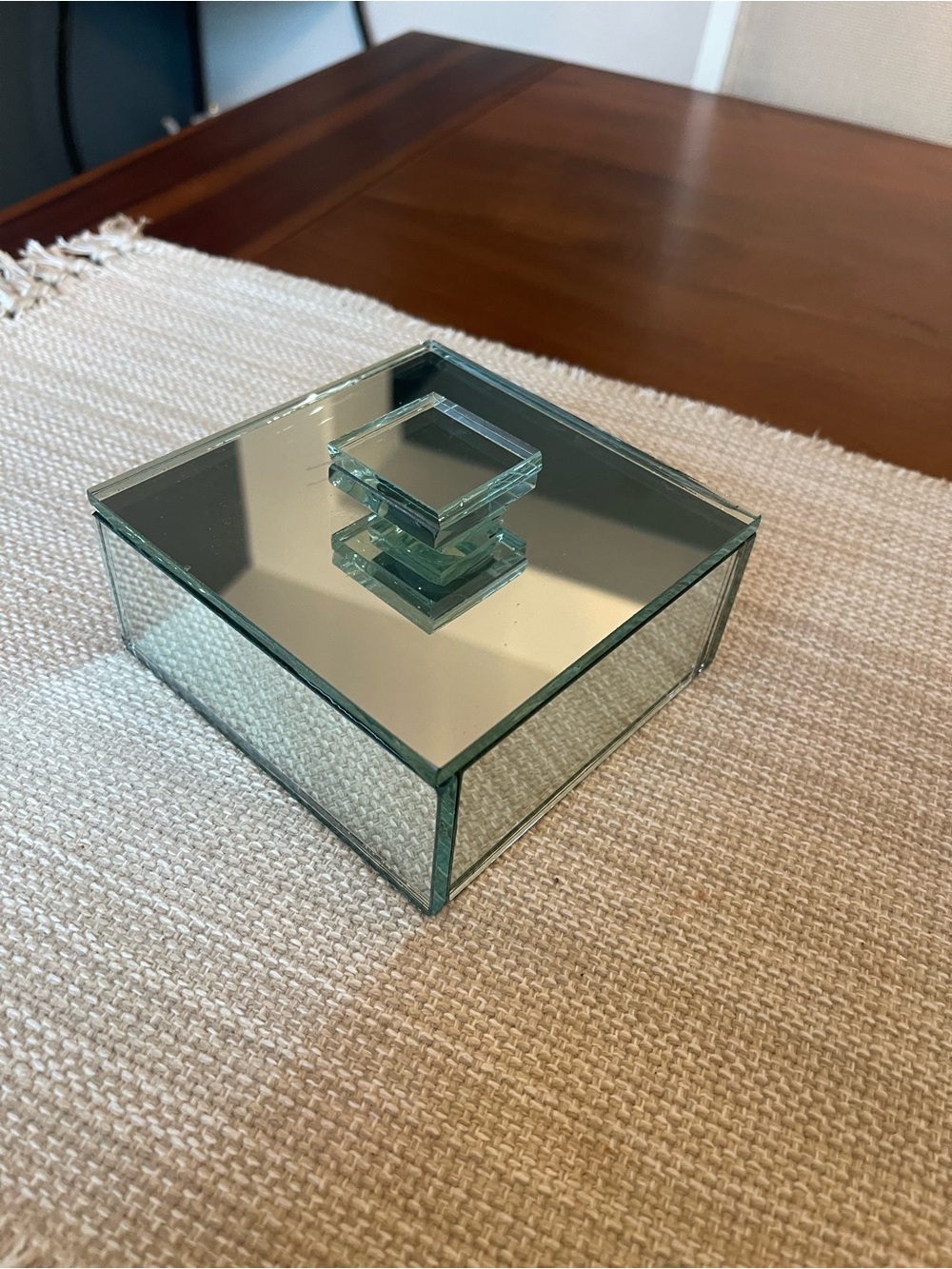 Vintage Glass Mirrored Trinket Box with Faceted Knob